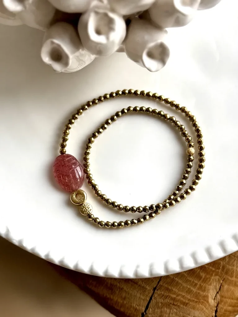 Bracelet double protection quartz fraise Bracelet PIERRES NATURELLES CRÉATRICE MADE IN FRANCE PAULETTEQUINCAILLERIE_18